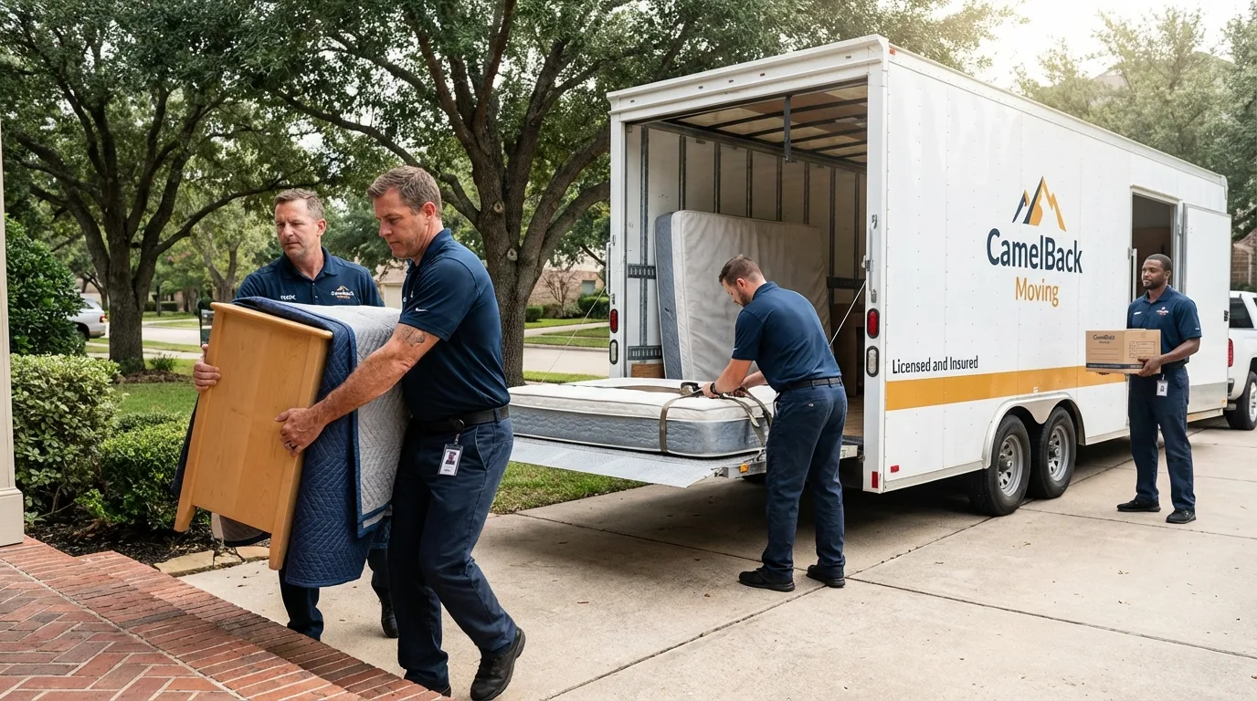 Crew loading residential truck for cross-state move from Sneads, FL