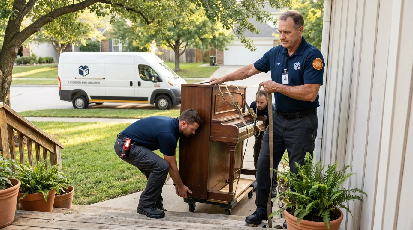 Licensed piano movers securing grand piano in Sneads, FL