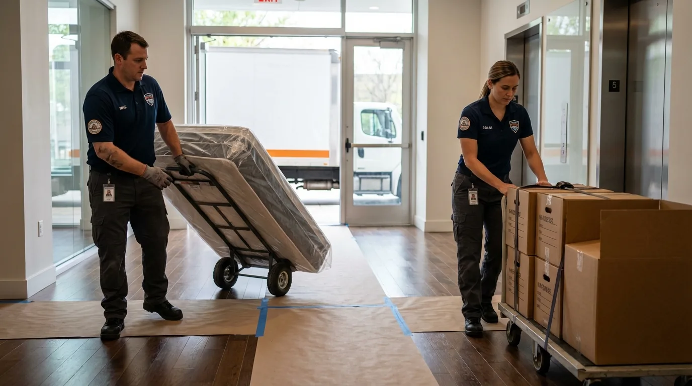 Professional apartment movers loading elevator in Sneads, FL